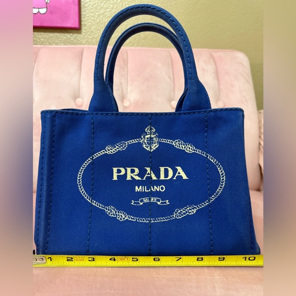 AUTHENTIC PRADA CANAPA Cobalt Blue Canvas Tote - Picture 3 of 16